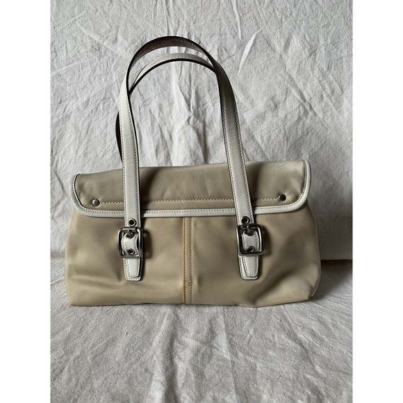 Vintage Y2K Coach Khaki & Cream Nylon Leather Small Satchel Handbag No. M3J-6255 - Picture 3 of 8